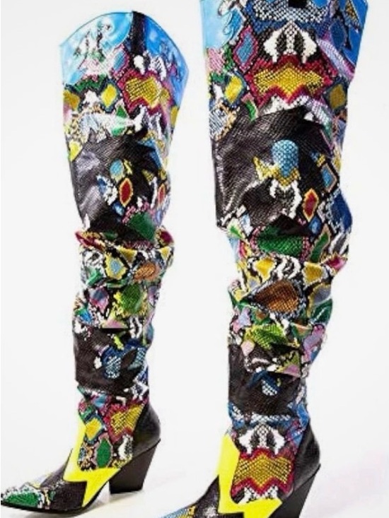 Cape Robbin Shoes - Cape Robbin size 7.5 Multicolor Graphic Knee-High Wedge Boots